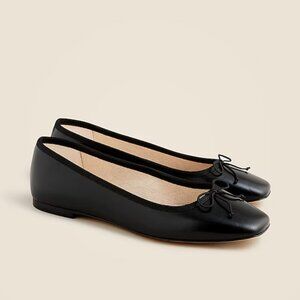 J Crew Quinn Square-Toe Ballet Flats in Black Leather